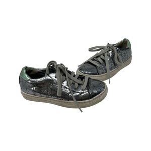 P448 unisex youth silver metallic lace up low top sneaker 31 US 13.5
